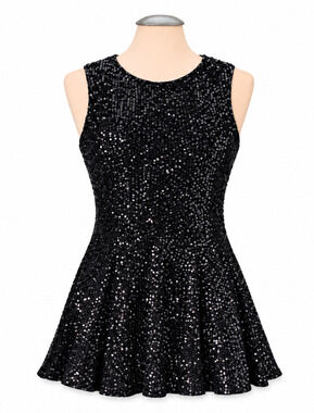 New The Pyramid Collection Black Shine On Sequin Peplum Top Party Holiday M